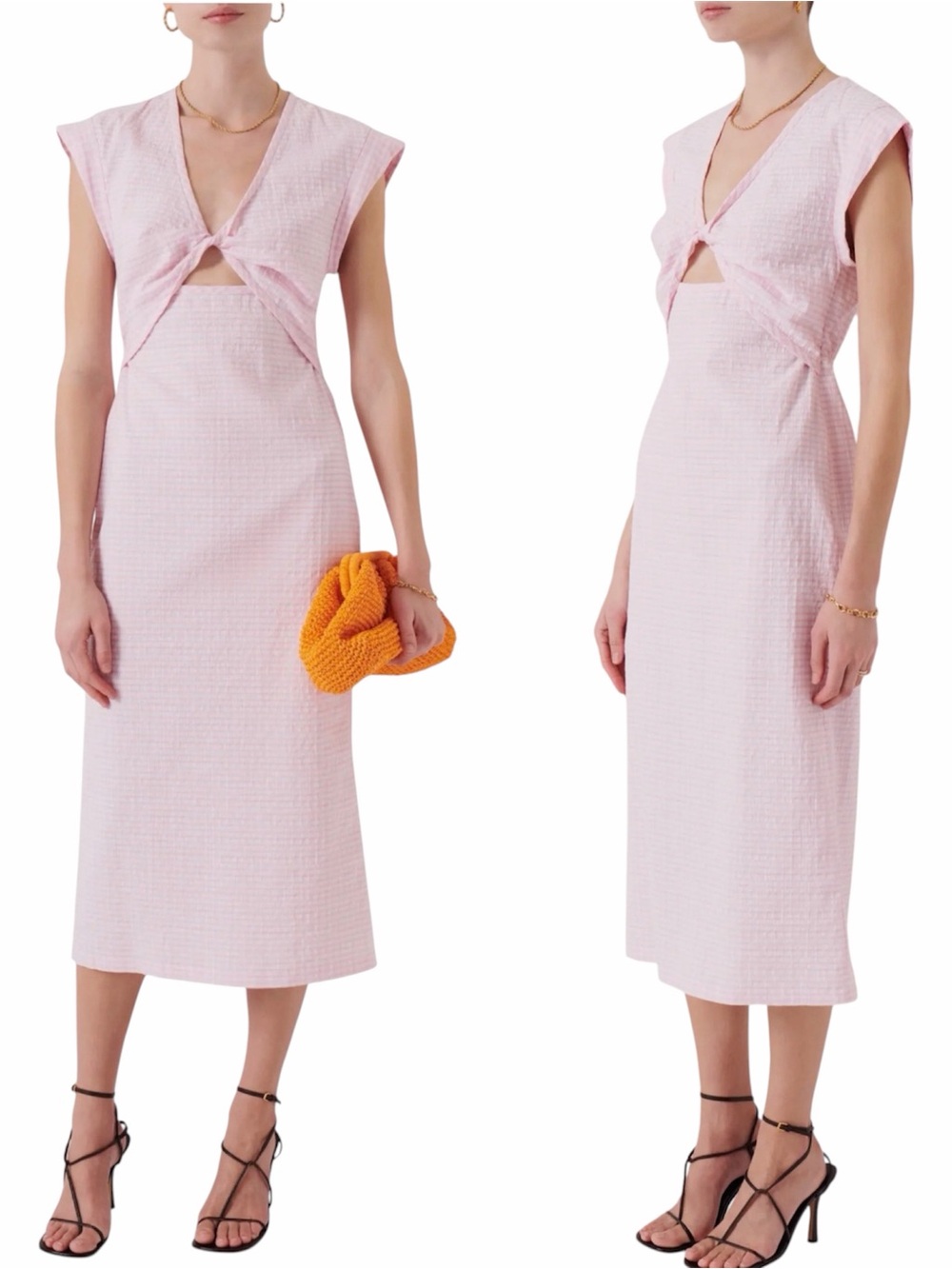 NWT Derek Lam 10 Crosby Gingham Twist Front Pink Midi Dress Size 6